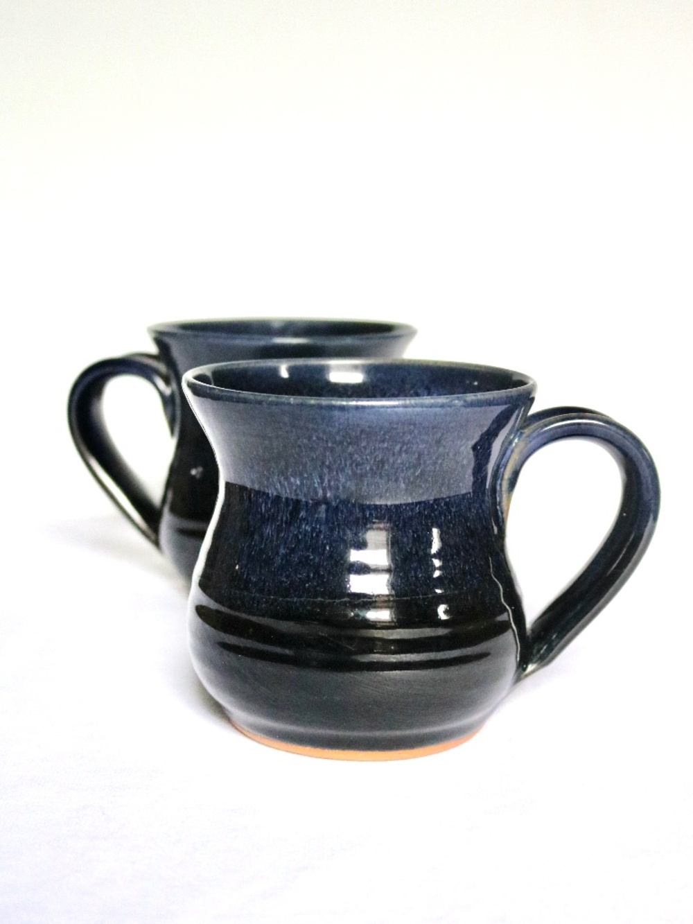 Set of 2 Blue Studio Pottery Coffee Tea Mugs Signs by Artist Speckled Glaze